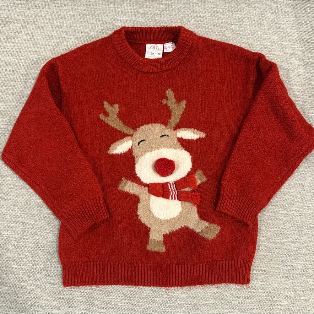 ZARA toddler sweater Christmas Reindeer Red size 2-3 years